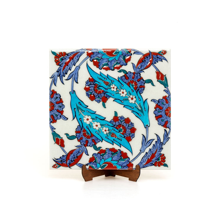 Yaprak ve Hatayi Desenli İznik Çini Karo - Karolar