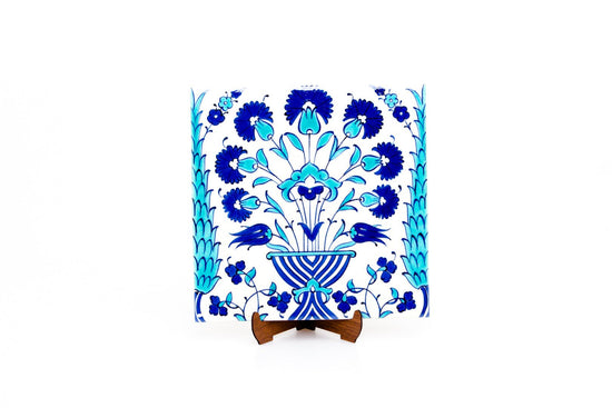 Yeni Cami Çiçek Vazosu Deseni İznik Çini Karo Replikası - Karolar