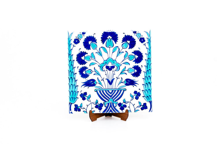 Yeni Cami Çiçek Vazosu Deseni İznik Çini Karo Replikası - Karolar