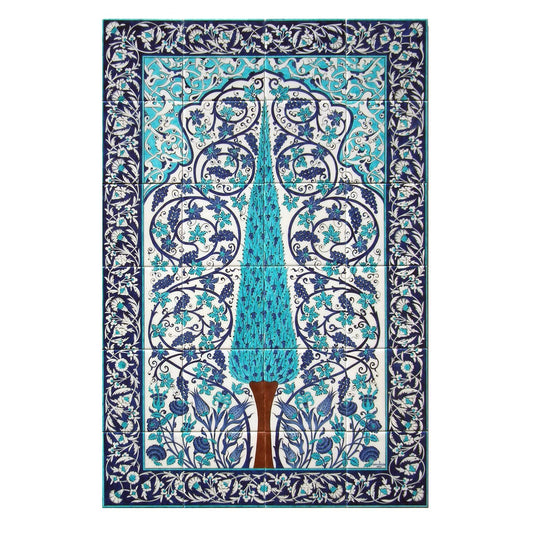 Yeni Cami Hünkâr Kasrı Selvi Ağacı ve Üzüm Desenli İznik Çini Pano Replikası - Panolar