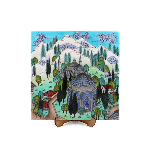 Yeşil Türbe Desenli İznik Çini Karo - Karolar