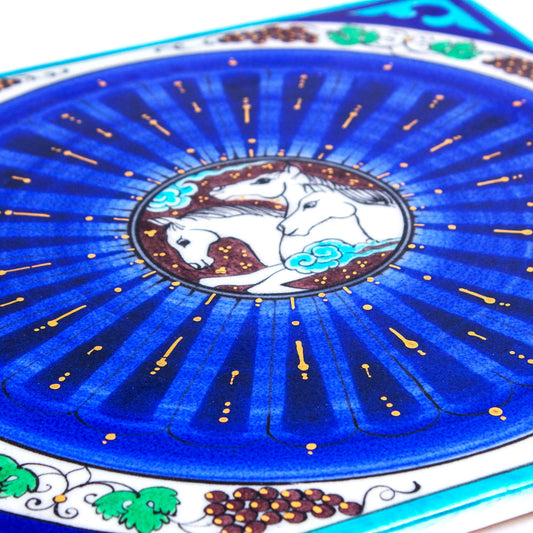 Yılkı Atları ve Üzüm Desenli İznik Çini Karo - Karolar