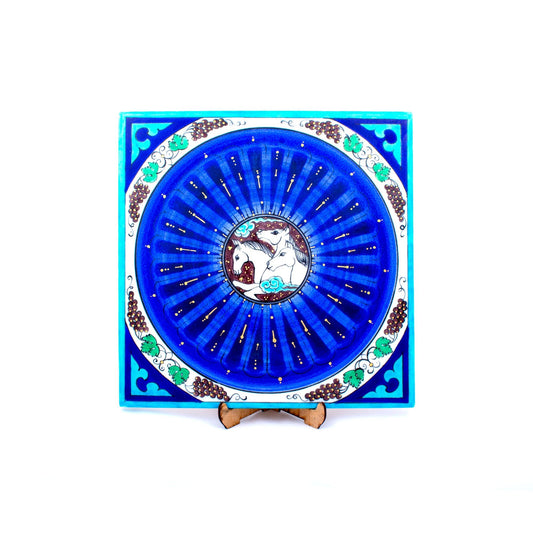 Yılkı Atları ve Üzüm Desenli İznik Çini Karo - Karolar